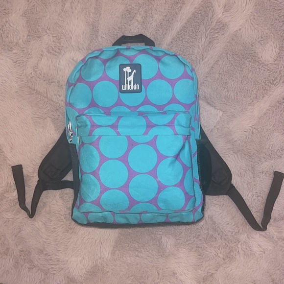 Wildkin purple turquoise blue polka dot backpack 🎒school bookbag zipper pockets - Picture 3 of 11